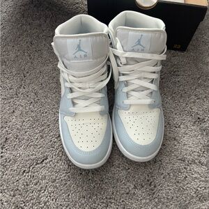 Jordan High-Top Sneakers in White and Light Blue